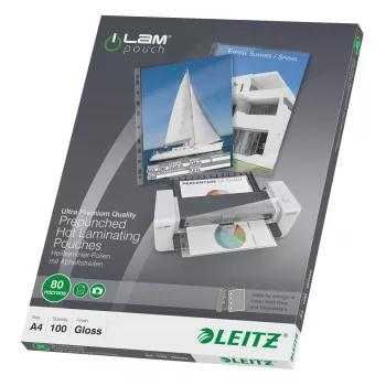 Leitz iLAM pellicole plastificanti A4 preforate, 80 micron, confezione da 100