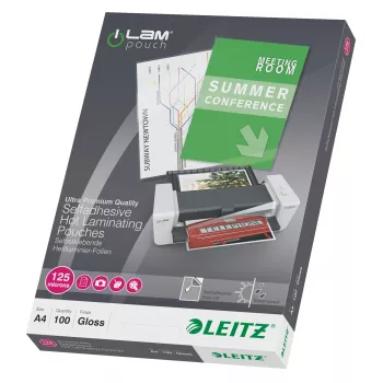 Leitz iLAM pellicole plastificanti autoadesive A4, 125 micron, confezione da 100