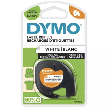 DYMO LetraTag etichette in tessuto stirabili | Originale | 12 mm x 2 m rotolo | Stampa nera su bianco | Etichette per abbigliamento stirabili ideali per uniformi/abbigliamento per bambini | per stampanti LetraTag