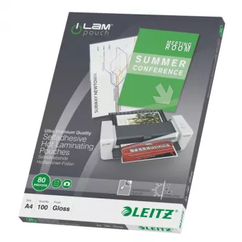 Leitz iLAM pellicole plastificanti autoadesive A4, 80 micron, confezione da 100
