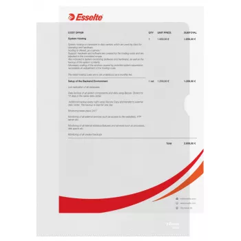 Esselte cartella 120my A4, A4, cloruro di polivinile (PVC), trasparente, 220 mm, 307 mm, 1 mm