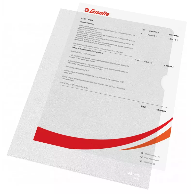 Esselte cartella 120my A4, A4, cloruro di polivinile (PVC), trasparente, 220 mm, 307 mm, 1 mm