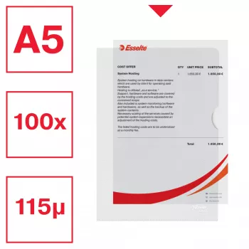 Esselte cartella Premium A5, cartella per progetti, A5, polipropilene (PP), trasparente, verticale, 40 fogli
