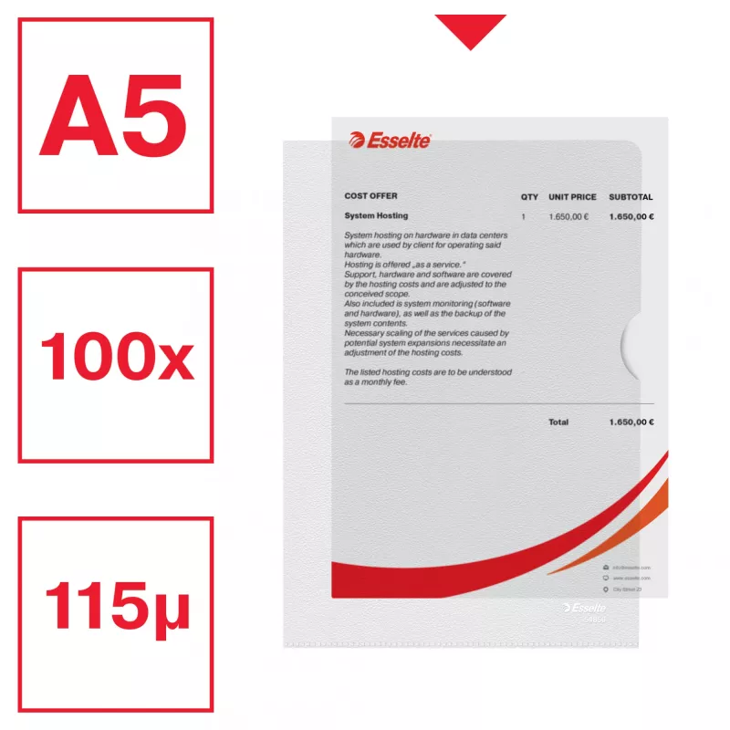Esselte cartella Premium A5, cartella per progetti, A5, polipropilene (PP), trasparente, verticale, 40 fogli