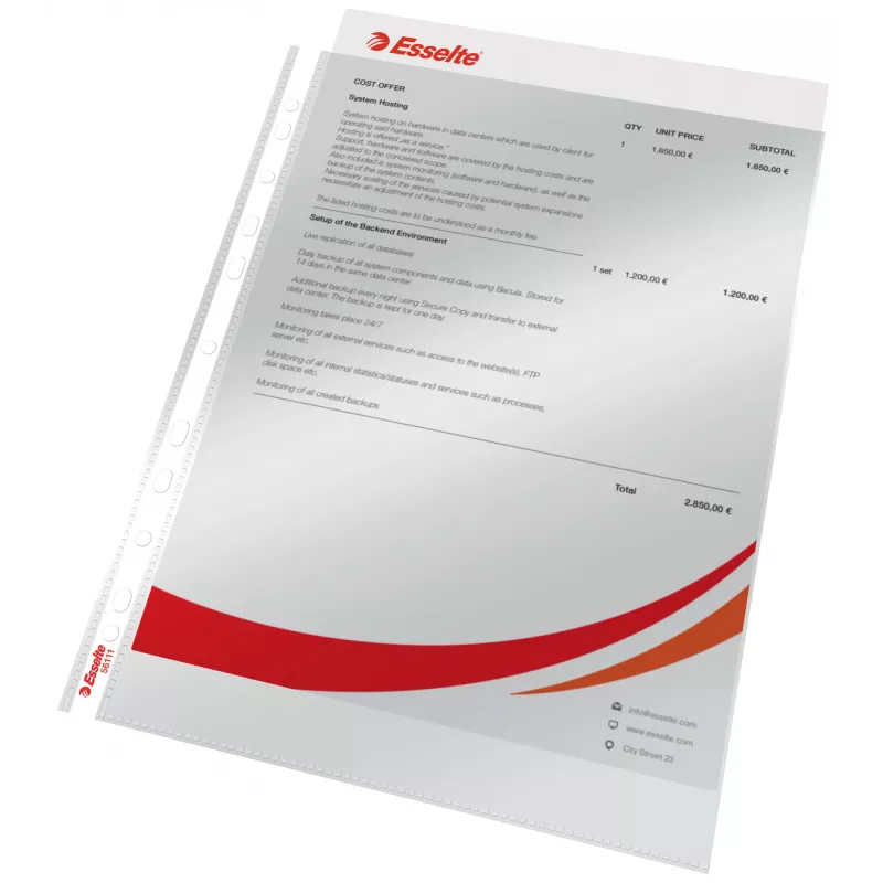 Esselte Pocket 75my A4, 210 x 297 mm (A4), trasparente, polipropilene (PP), verticale, apertura superiore, 0.075 mm