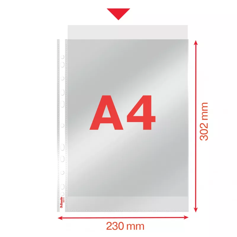 Esselte Pocket 75my A4, 210 x 297 mm (A4), trasparente, polipropilene (PP), verticale, apertura superiore, 0.075 mm