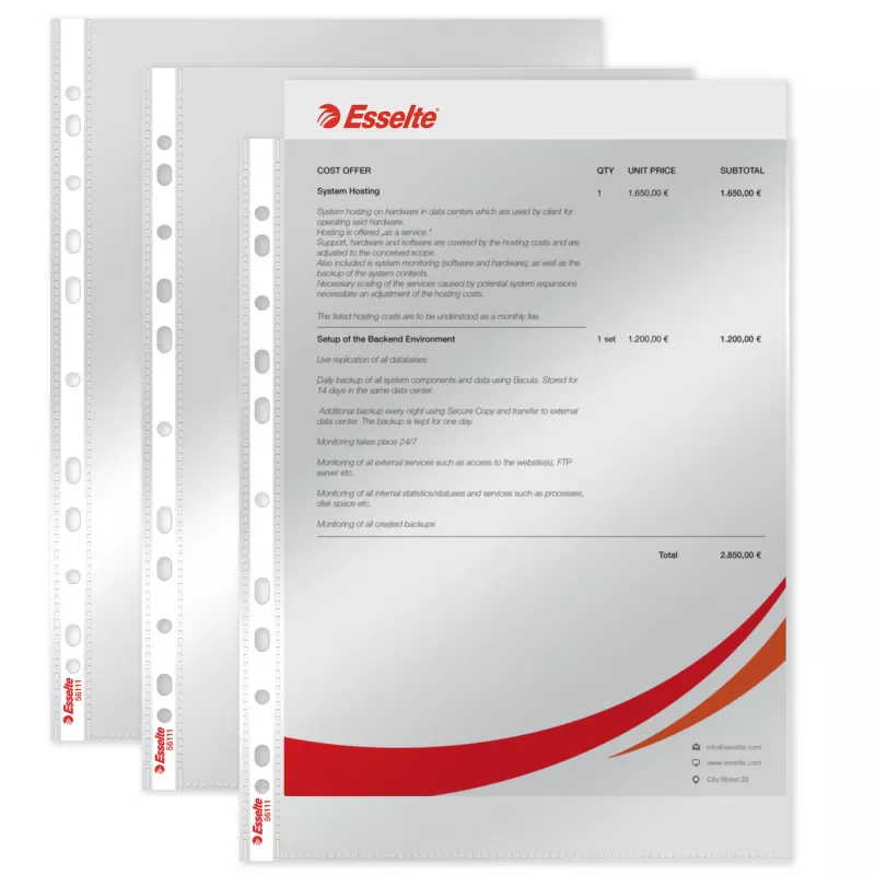 Esselte Pocket 75my A4, 210 x 297 mm (A4), trasparente, polipropilene (PP), verticale, apertura superiore, 0.075 mm