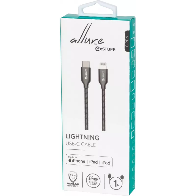 eSTUFF ES602160 cavo Lightning 1 m acciaio inox