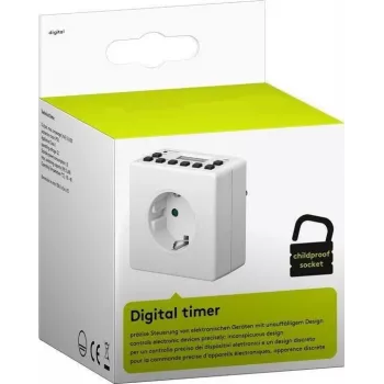Presa smart MicroConnect GRUTIMER3 — timer per interni con LCD, 110×81×78 mm, bianco