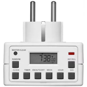 Presa smart MicroConnect GRUTIMER3 — timer per interni con LCD, 110×81×78 mm, bianco