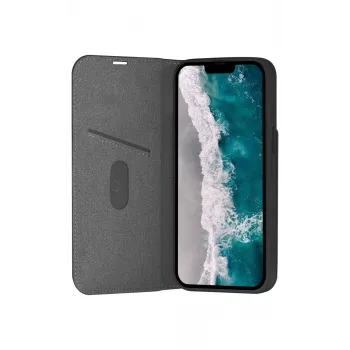 Custodia a libro per telefono dbramante1928 Oslo per iPhone 14 Pro Max — nero, 3 vani per carte, supporto da tavolo, compatibile con 6,7