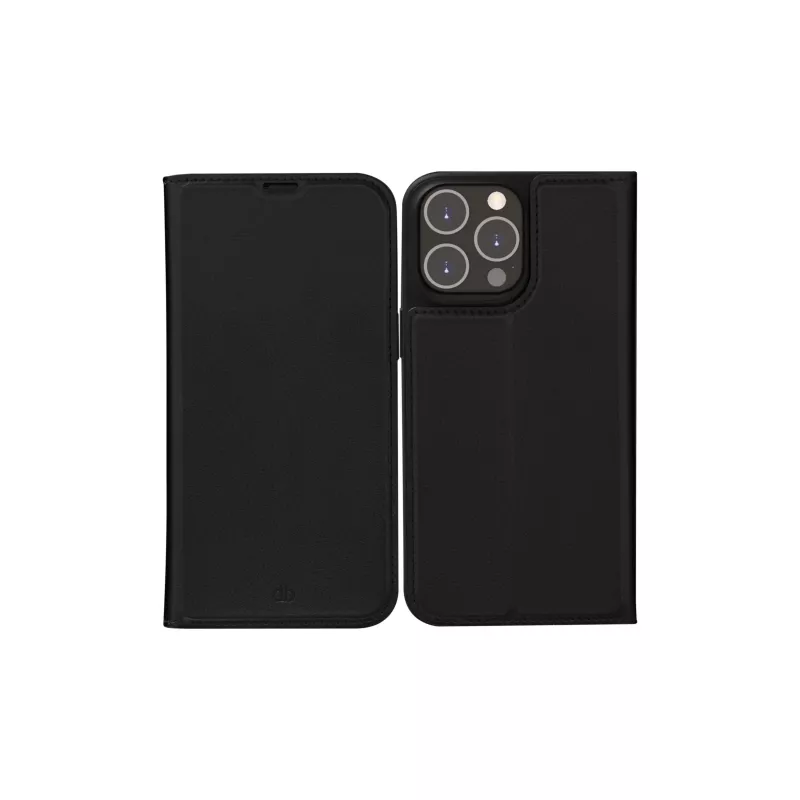 Custodia a libro per telefono dbramante1928 Oslo per iPhone 14 Pro Max — nero, 3 vani per carte, supporto da tavolo, compatibile con 6,7