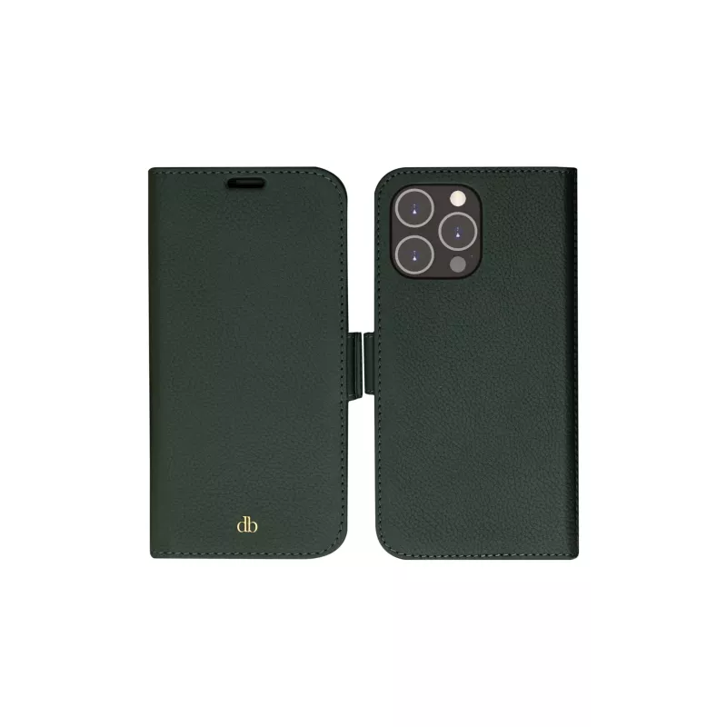 Custodia portafoglio dbramante1928 New York per iPhone 14 Pro Max, verde, 3 scomparti per carte, compatibile con 6,7