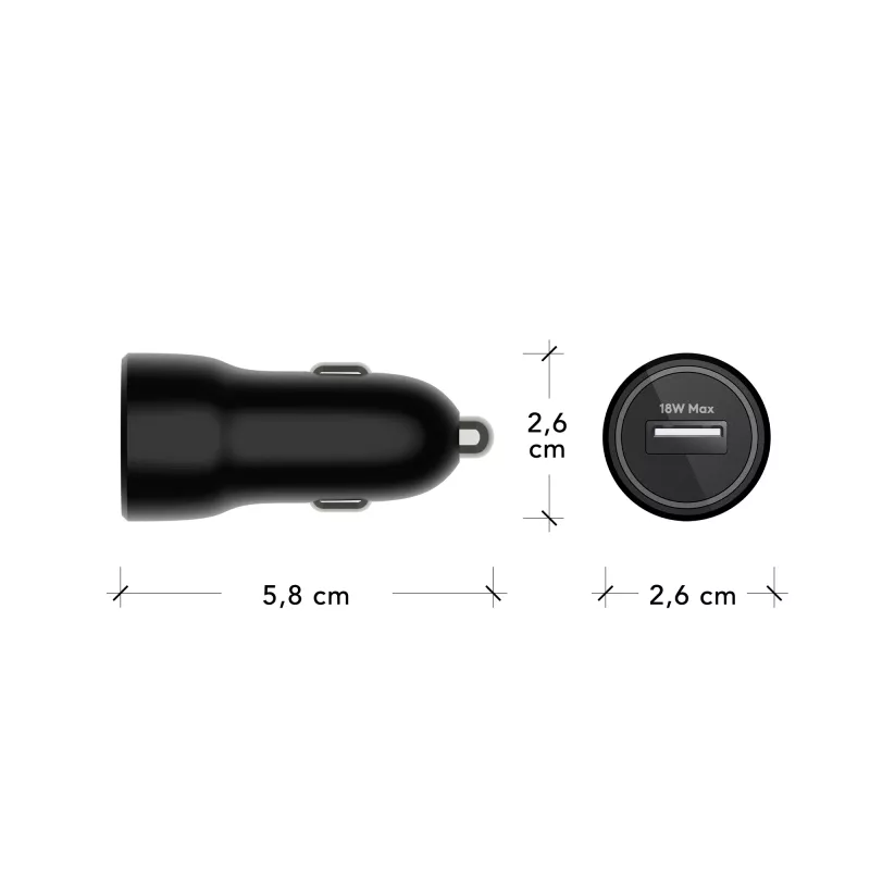 Caricabatterie da auto dbramante re-charge USB-A 18W – 12–24V, 1× USB-A, Nero