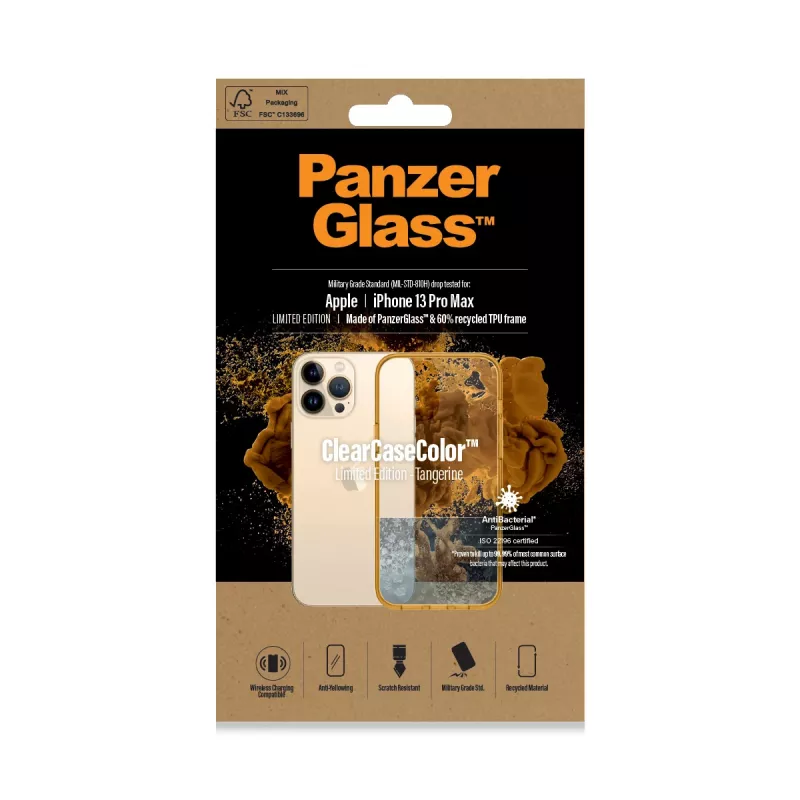 Custodia protettiva ClearCaseColor PanzerGlass per iPhone 13 Pro Max 6,7 pollici – PET e vetro temperato, arancione