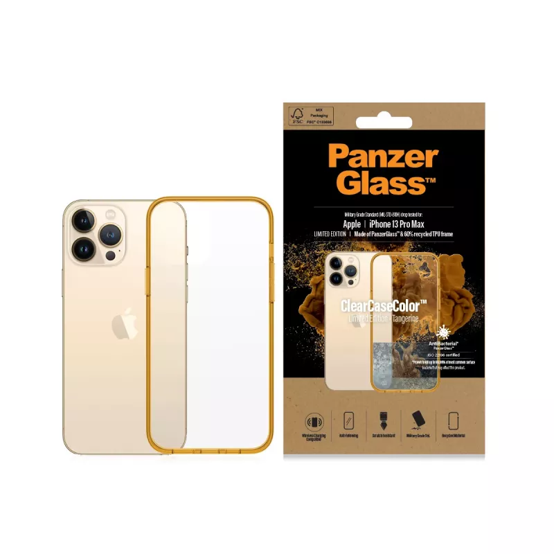 Custodia protettiva ClearCaseColor PanzerGlass per iPhone 13 Pro Max 6,7 pollici – PET e vetro temperato, arancione