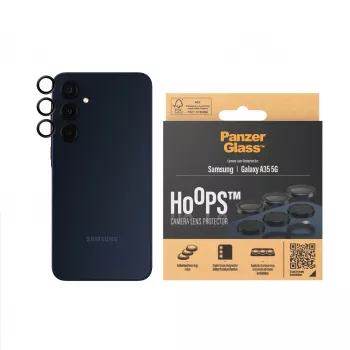 Protezione lenti fotocamera PanzerGlass Hoops per Samsung Galaxy A35 5G, vetro temperato, cornice nera