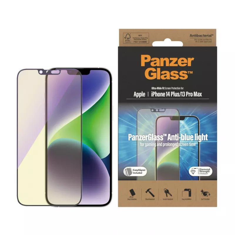 PanzerGlass ® protezione display anti luce blu iPhone 14 Plus | 13 Pro Max | Ultra-Wide Fit con EasyAligner