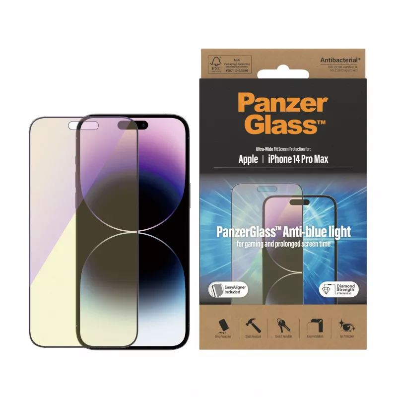 PanzerGlass ® protezione display anti luce blu iPhone 14 Pro Max | Ultra-Wide Fit con EasyAligner