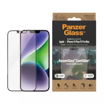 Pellicola protettiva display trasparente PanzerGlass CamSlider per Apple iPhone 14 Plus / 13 Pro Max, 6,68 pollici, vetro temperato, PET, antibatterica