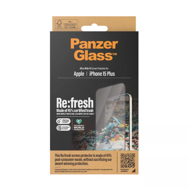PanzerGlass® Re:fresh pellicola protettiva display iPhone 15 Plus | Ultra-Wide Fit con EasyAligner