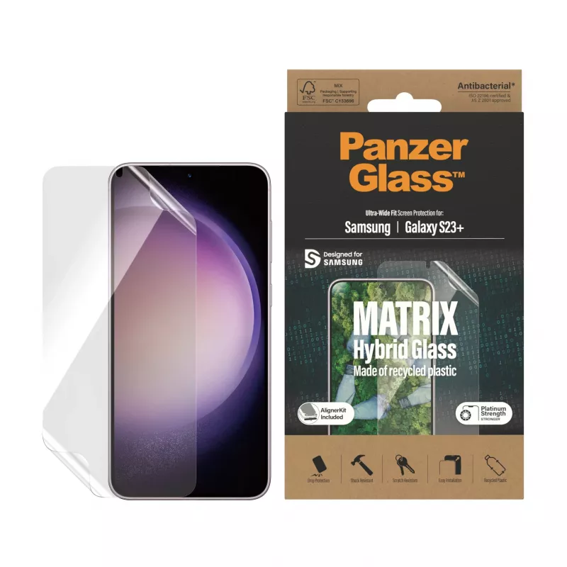 Pellicola protettiva per display ECO MATRIX PanzerGlass ® Samsung Galaxy S23+ | Ultra-Wide Fit con AlignerKit