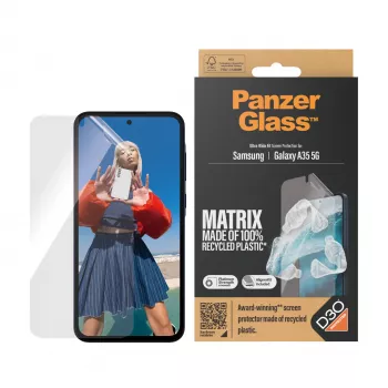Protezione display PanzerGlass MATRIX con D3O per Samsung Galaxy A35 5G — pellicola PET ultra-wide, applicazione a secco, 1 pz., trasparente