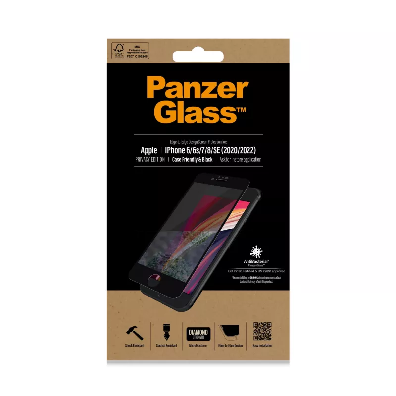 Pellicola protettiva privacy PanzerGlass ® iPhone SE (2020/2022) | 8 | 7 | 6 | 6s | Edge-to-Edge