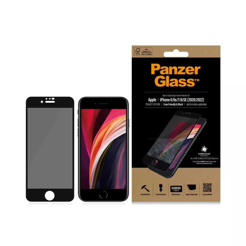 Pellicola protettiva privacy PanzerGlass ® iPhone SE (2020/2022) | 8 | 7 | 6 | 6s | Edge-to-Edge