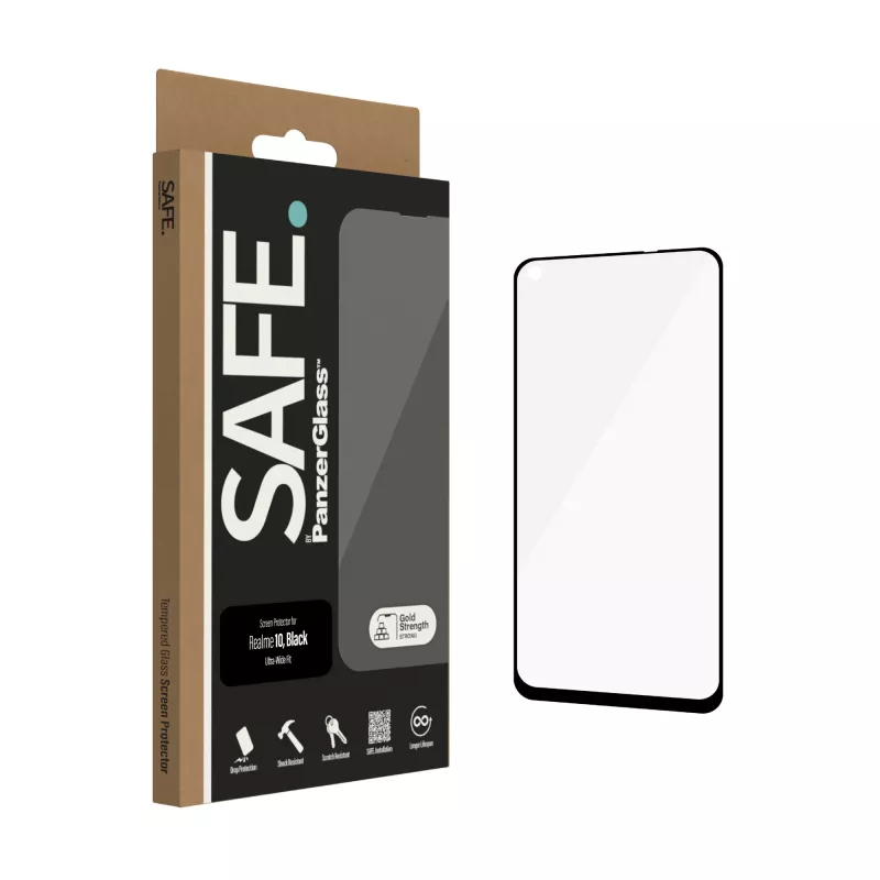 Vetro temperato PanzerGlass SAFE per Realme 10 — Ultra-Wide Fit, nero
