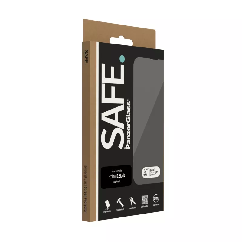 Vetro temperato PanzerGlass SAFE per Realme 10 — Ultra-Wide Fit, nero
