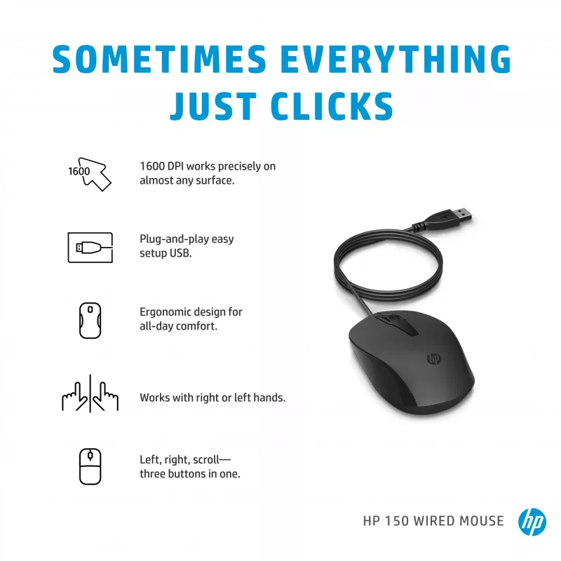 Mouse HP 150 con filo USB Type-A