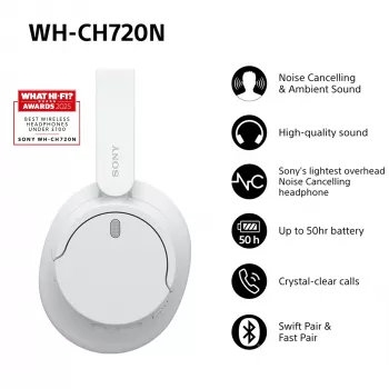 Sony WH-CH720 headset con filo e senza fili archetto chiamate/musica USB Type-C Bluetooth bianco