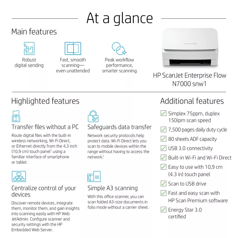 HP ScanJet Enterprise Flow N7000 snw1 scanner a fogli 600 x 600 DPI