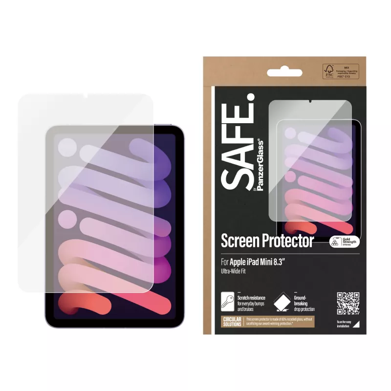 PanzerGlass SAFE. by ® pellicola protettiva display iPad Mini 8,3″ (2021, 2024) | Ultra-Wide Fit | Bulk