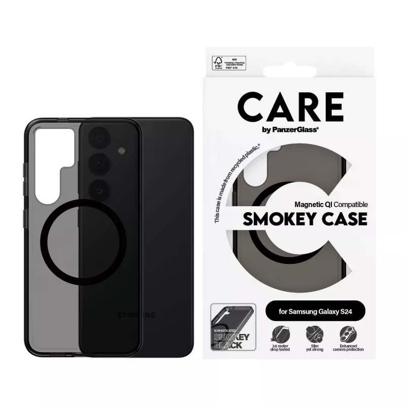 PanzerGlass CARE™ by ® Urban Combat Case fumé con nero compatibile Qi Samsung Galaxy S24