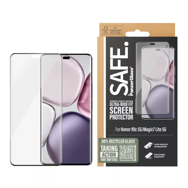 PanzerGlass SAFE. by ® protezione display con cornice nera Honor X9c 5G | Magic7 Lite 5G | Ultra-Wide Fit