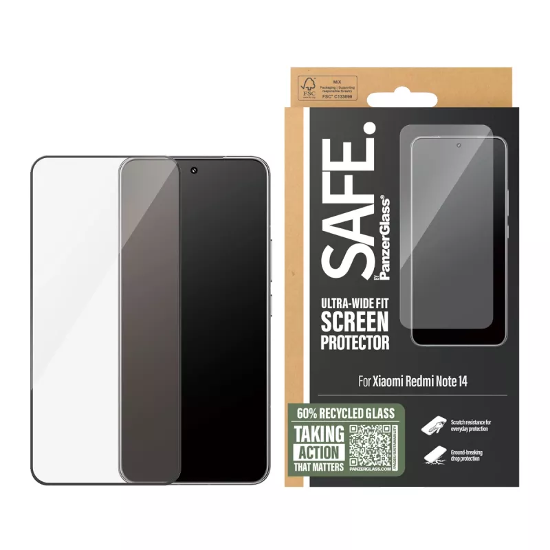 PanzerGlass SAFE. by ® pellicola protettiva display con cornice nera Xiaomi Redmi Note 14 | Ultra-Wide Fit