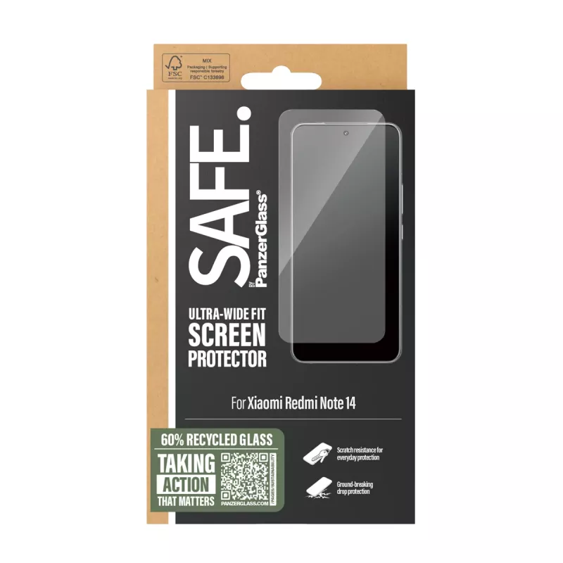 PanzerGlass SAFE. by ® pellicola protettiva display con cornice nera Xiaomi Redmi Note 14 | Ultra-Wide Fit