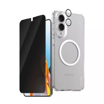PanzerGlass set protezione Flagship 3-in-1: custodia, vetro temperato privacy, copertura lenti fotocamera per Samsung Galaxy S25 Edge