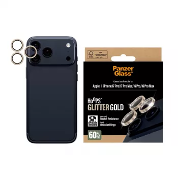 PanzerGlass® Hoops® protezione obiettivo fotocamera glitter oro iPhone 17 Pro | iPhone 17 Pro Max | iPhone 16 Pro | 16 Pro Max