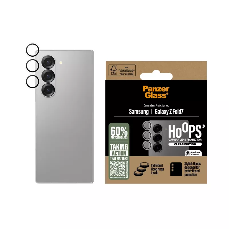 Vetro protettivo fotocamera PanzerGlass Hoops trasparente per Samsung Galaxy Z Fold7 (vetro temperato, silicone)