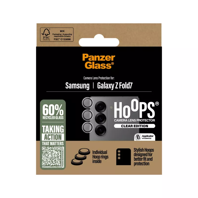 Vetro protettivo fotocamera PanzerGlass Hoops trasparente per Samsung Galaxy Z Fold7 (vetro temperato, silicone)