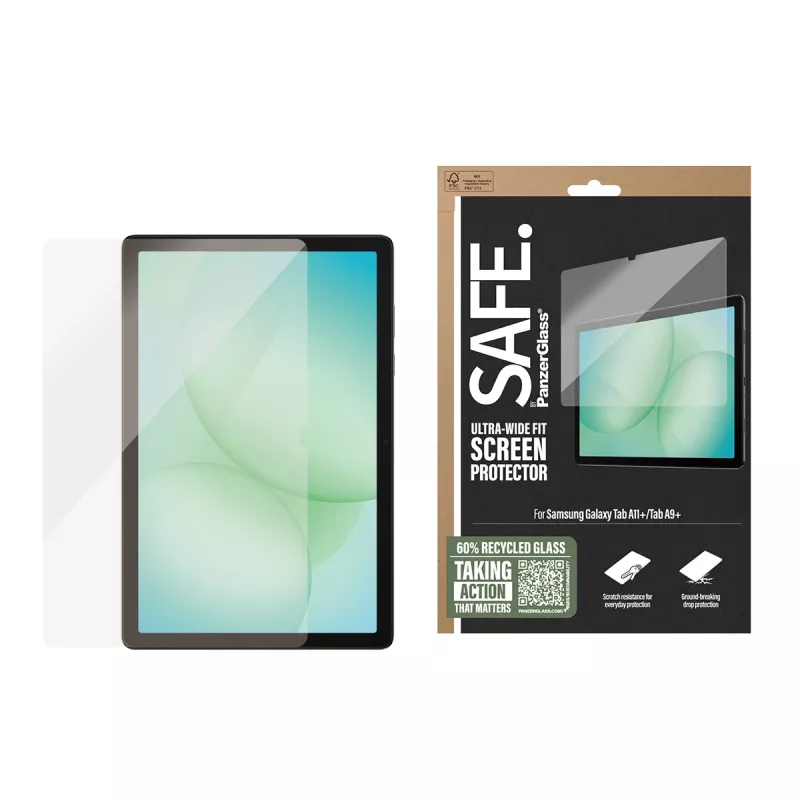 PanzerGlass SAFE. by ® protezione display Samsung Galaxy Tab A11+ | Tab A9+ | Ultra-Wide Fit