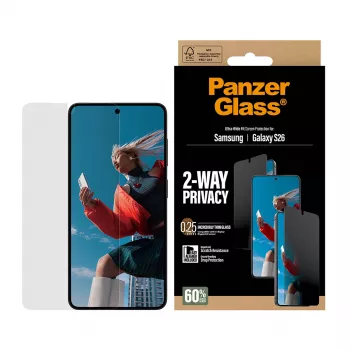 PanzerGlass pellicola protettiva display privacy 2-Way per Samsung Galaxy S26 — Ultra-Wide Fit, PET + silicone, antigraffio e antiurto