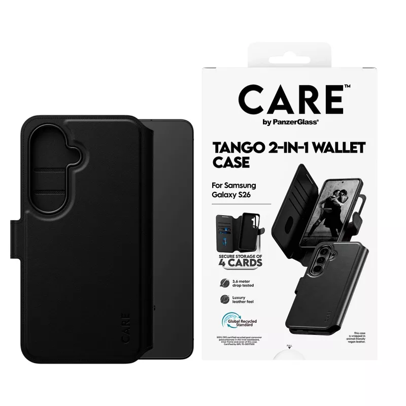 PanzerGlass CARE custodia portafoglio 2-in-1 con Qi per Samsung Galaxy S26, custodia trasparente