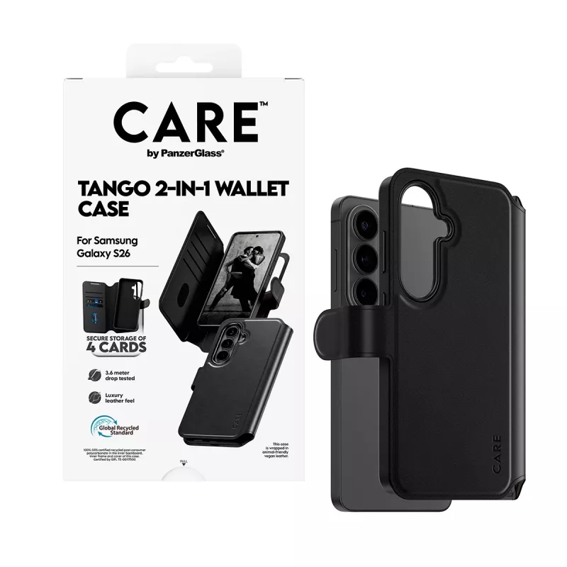 PanzerGlass CARE custodia portafoglio 2-in-1 con Qi per Samsung Galaxy S26, custodia trasparente