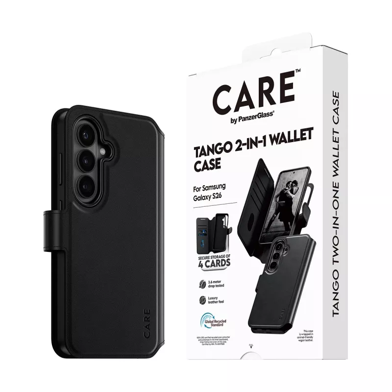 PanzerGlass CARE custodia portafoglio 2-in-1 con Qi per Samsung Galaxy S26, custodia trasparente