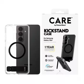 PanzerGlass CARE™ by ® custodia trasparente con kickstand nero e Qi Samsung Galaxy S26+