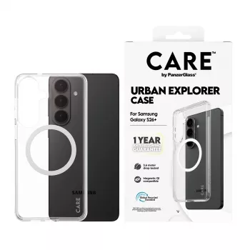 Custodia protettiva PanzerGlass CARE Urban Explorer Case per Samsung Galaxy S26+ — trasparente, bianco compatibile Qi